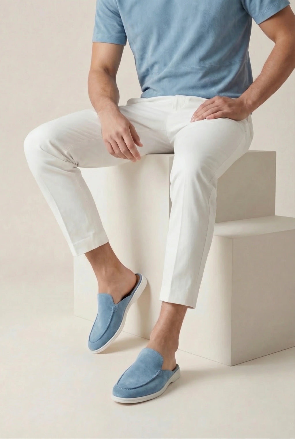 Yacht suede mule Brown Light Blue